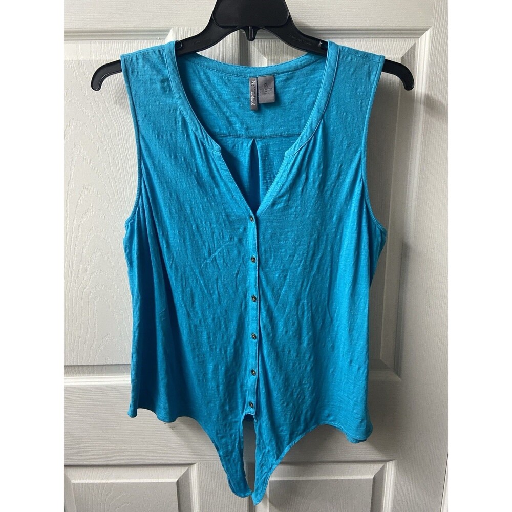 No Boundaries Tie Front Top Womens XL Teal Blue Sleeveless Hippie Festival VNeck